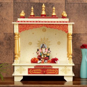 Wooden Pooja Mandir in Canada (Red, White, Gold)